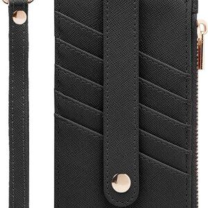 Elegant Black Women's Slim Wallet Clutch with Wrist Strap & Magnetic Closure